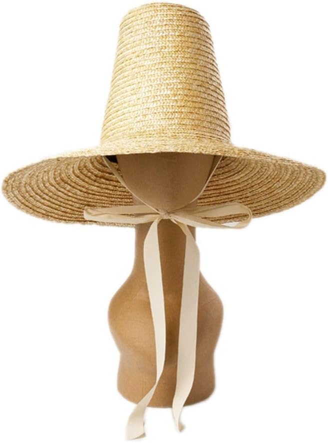 JSEIAJB Retro Pointed High Top with Straps Large Eaves Bowler Hat Modeling Hat Large Brim Hat(E)