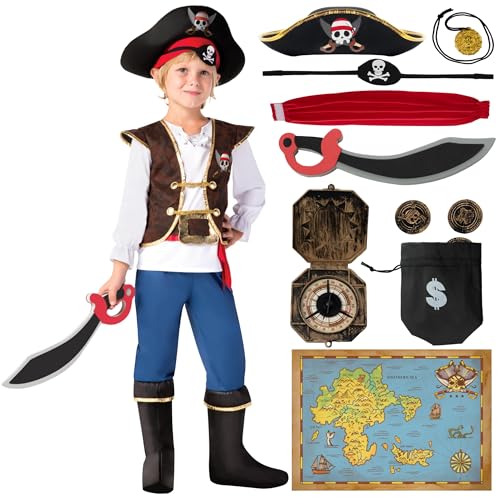 Spooktacular Creations Piratenkostüm für Jungen, für Kinder, Kostüm für Rollenspiele, Deluxe-Kostüm-Set, Größe S