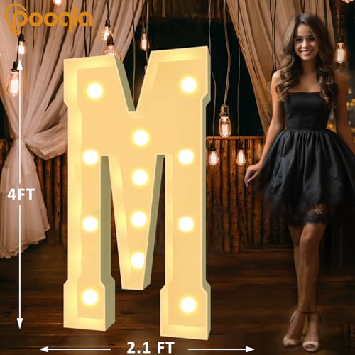 Image of Pooqla 4 FT Marquee Light Up Letters, Cool White and Warm White Marquee Letter 4 Feet Tall, Giant LED Sign Big Mosaic Letter M for Balloons Birthday Party Anniversary Wedding Decorations
