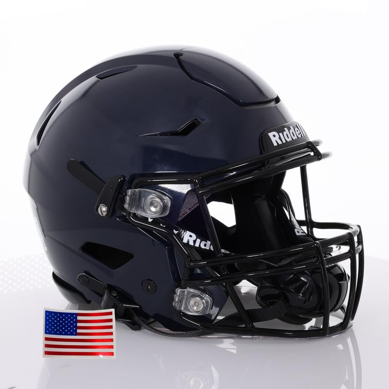 Riddell SpeedFlex Adult 2025 Helmet w/Black SF-2BD Facemask + US Flag Decal (Navy, Large) - Green...