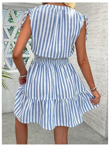 Floerns Women's Striped Sleeveless Tank Dress Button Front Ruffle Hem A Line Dresses3