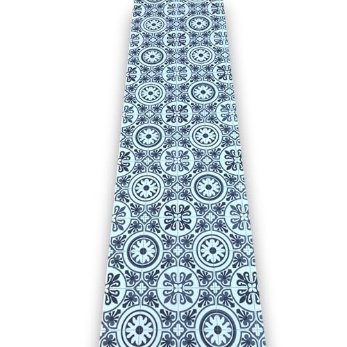 Tapis de cuisine en vinyle, PVC, lavable, antidérapant, largeur 50 cm, motif carreaux de ciment (50 x 240 cm, carreaux gris)