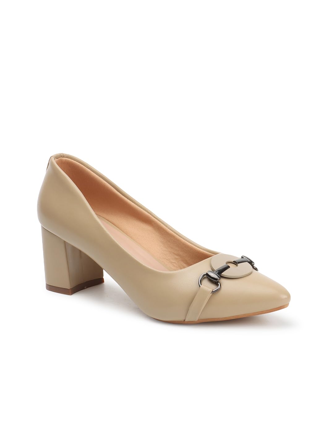 Carlton London Women Beige Stylish Slip-on Pump Shoes with Block Heels, Pointed Toe for Party and Formal Occasions (41) (B0DCVY1Z9Z) Amazon Price History, Amazon Price Tracker