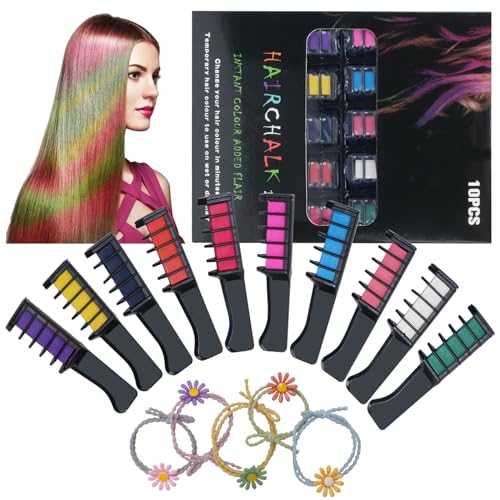 Set De Tizas Magicat Para Colorear El Pelo – 10 Colores + 5 Gomas, Lavable, Ideal Para Cumpleaños Y Carnaval