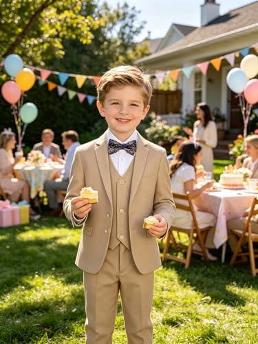 Image of Boys' Formal Suit 5 Piece Slim Fit Suits for Boy Kids Tuxedo Toddler Wedding Ring Bearer Outfit Teen Communion Dress