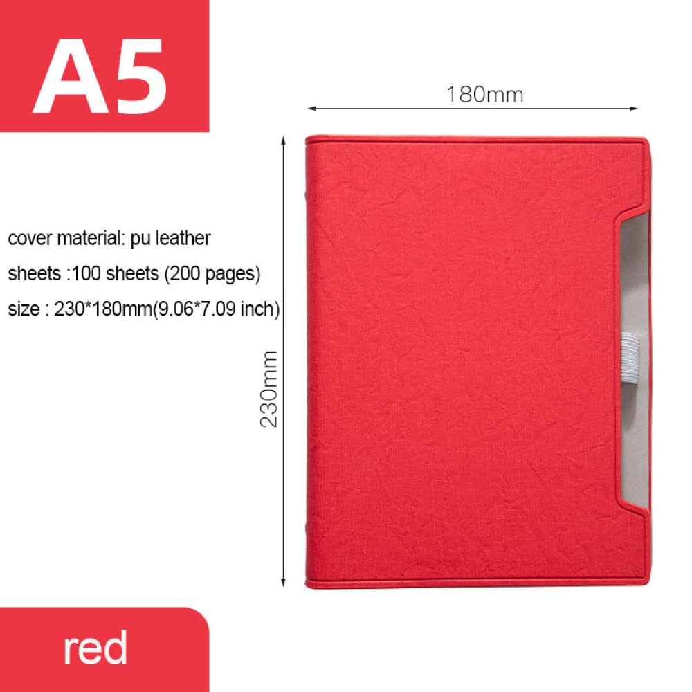 A5 Diario de cuero Cuaderno Planificador Carpeta 6 anillos Papelería de oficina Bloc de notas de negocios Agenda Recarga de libro de notas, rojo, 2 piezas