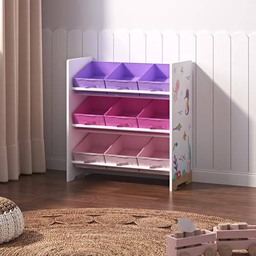 [en.casa] Étagère pour Enfant à 9 Bacs Pliables Amovibles Meuble de Rangement Jouets à Motif...