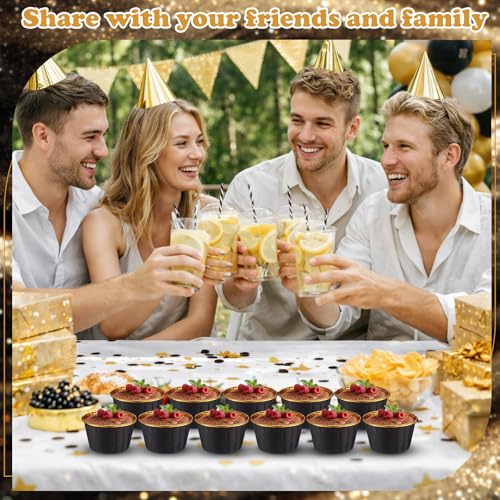 Image of 50 Pack Black Gold Cupcake Liners Bulk Disposable Foil Muffin Cup