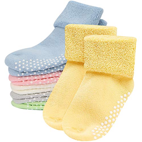 Baby Socks,Mossio 6 Pack Newborn Socks Non Skid Crew Organic Socks Rubber Bottom (6 Color,1-3 Years)