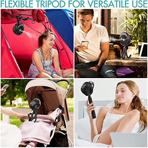 COMLIFE 2022 Updated Misting Baby Stroller Fan, 270° & 360° Pivoting Portable Battery Operated USB Handheld with Flexible Tripod Clip on Car Seat Crib Bike Treadmill Bunk Bed, Black
