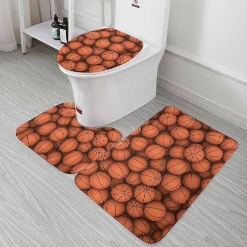 Juego de tres tapetes para piso con diseño de baloncesto naranja en terciopelo coral miniatura 6