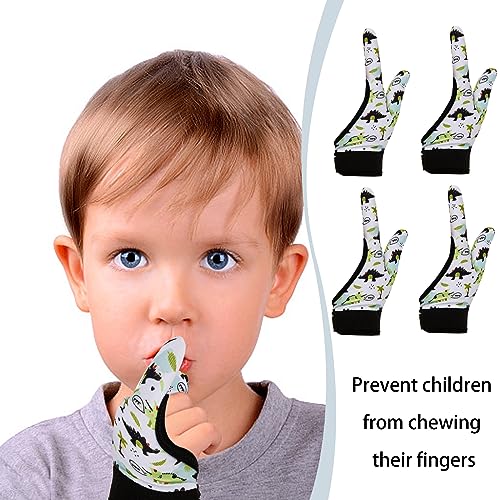 Image of 4Pcs Thumb Sucking Guard Gloves Kids Chewy Compression Gloves Kids Stop Thumb Sucking and Finger Biting for Ages 5-13 (Dinosaur 01)