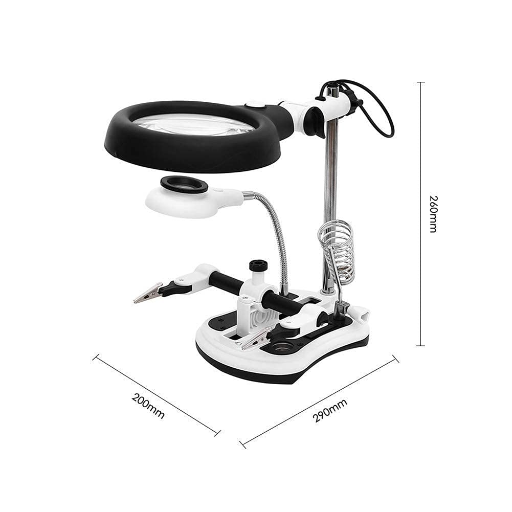 JOZZY Lente d'Ingrandimento,Lenti d'Ingrandimento per Hobby, Luce LED da Lettura Aiuto Clip per Riparazione Manuale Coccodrillo Clip ausiliaria Staffa Morsetto da Tavolo e Clip a Coccodrillo - Ass