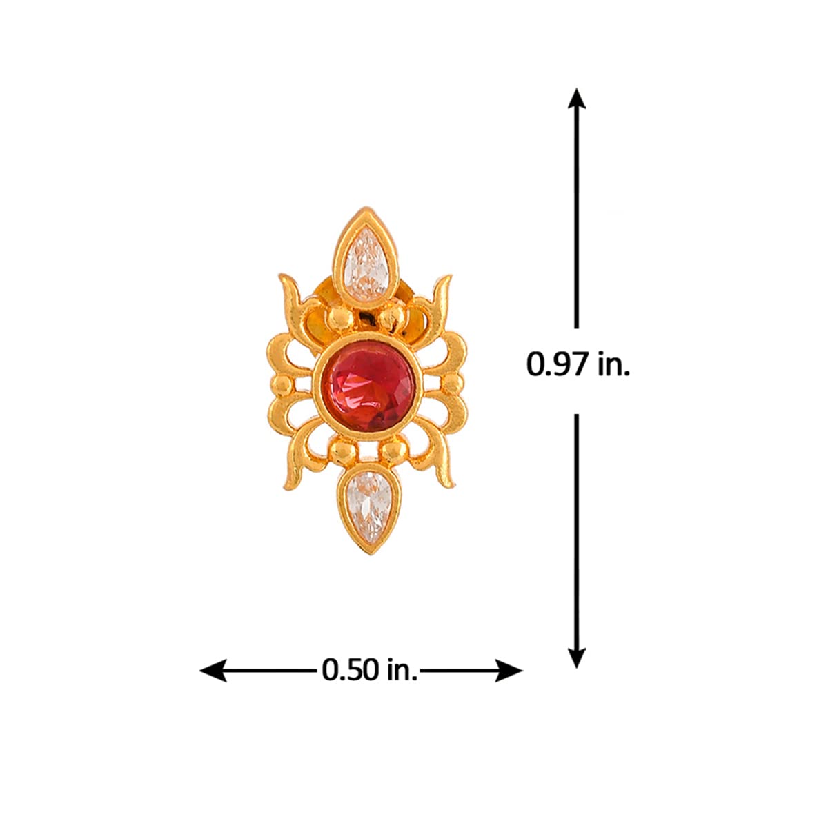 Abharan Red Round Stones Stud Earrings