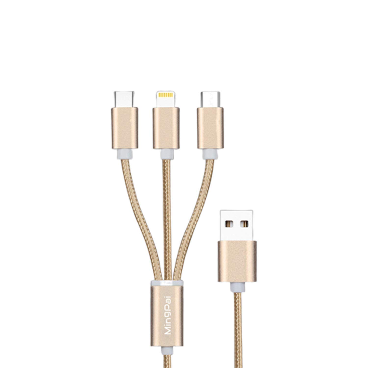 saleshop365� 3 in 1 Nylon Braided Multiple USB Charger Cable Micro USB/Type C Compatible with Apple Android Tablet and More Device (1 Meter) (B089QWSZKD) Amazon Price History, Amazon Price Tracker