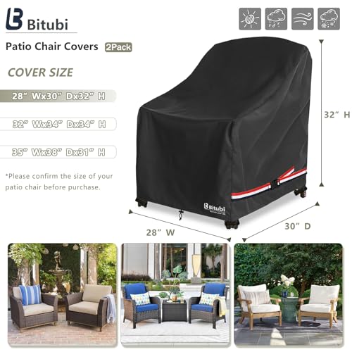 Image of Bitubi Waterproof Patio Chair Covers, Lounge Deep Seat Cover Fits Up to 28W x 30D x 32H inch, Heavy Duty Outdoor Lawn Patio Furniture Cover (2 Pack, Black)