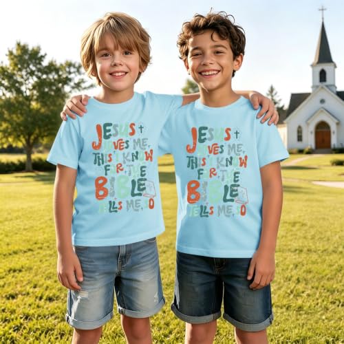 Image of Christian Shirts for Boys Kids Jesus Loves You Bible Verse God T Shirts Religious Faith Cute Graphic Tees Casual Tops