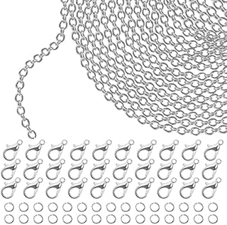 Kurtzy Silver Jewellery Making Link Chain - 10m x 1.5mm Copper Link Cable, 30 Alloy Lobster Clasps & 30 Iron Split Jump Rings - DIY Necklace, Bracelet, Pendant & Crafts for Men & Women