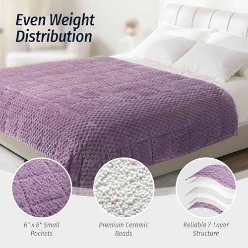 Wemore Fleece Weighted Blanket for Adults (60" x 80" 20lbs, Purple), Dual Sided Cozy Soft Sherpa Heavy Blanket, 3D Imitation Turtle Shell Warm Jacquard Flannel Weighted Blankets for Couch and Bed
