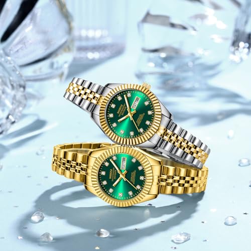 Image of NIBOSI Watches for Woman Analog Quartz Stainless Steel Diamond Rose Gold Green Small Dial Women Watches Classic Wrist Watch Date Waterproof