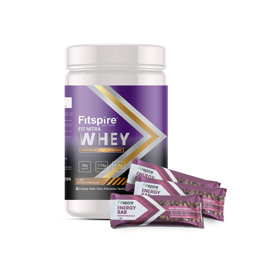 Fitspire Fit Nitra Whey Protein |100g Serving | 36g Protein | 7.76g BCAA | 100% Authentic & No Adulteration | Muscle Growth & Recovery | DigeZyme For Easy Digestion | Free Energy Bars Mocha Hazelnut (Belgian Chocolate 1 lbs) (B0D9TC4N3M) Amazon Price History, Amazon Price Tracker