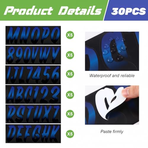 Image of MotiMind 30 Pcs Boat Registration Waterproof Marine,Gradient,Navy Blue | Numbers 0 to 9 and Name Decal Letters a to Z, Waterproof Marine Boat Registration Stickers, Fits Yachts Personal Watercraft