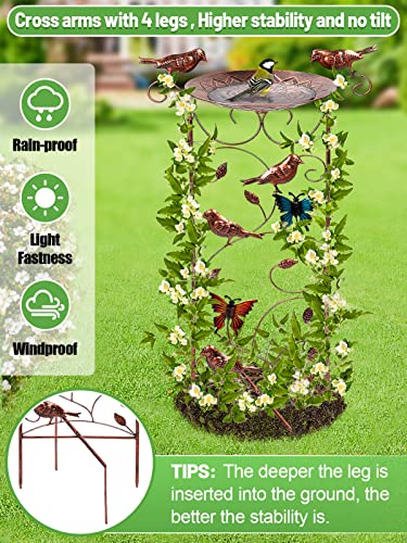 Alphatool 12'' Large Bird Bath With Garden Trellis Outdoor, 38'' Stable Antique Metal Plant Trellis With Decorative Butterflies Hummingbirds, Detachable Birdfeeder Basin Bath Bowl For Climbing Plants #TOP5