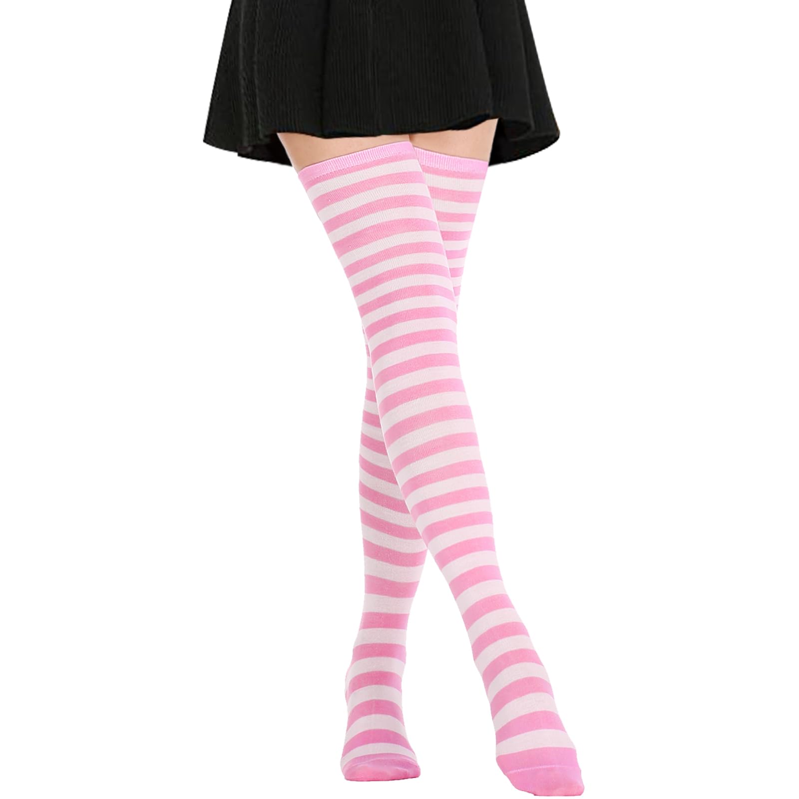 DRESHOW Women Extra Long Thigh High Socks Thin Stripes Tube Tights Over Knee Socks Casual High Boot Stockings