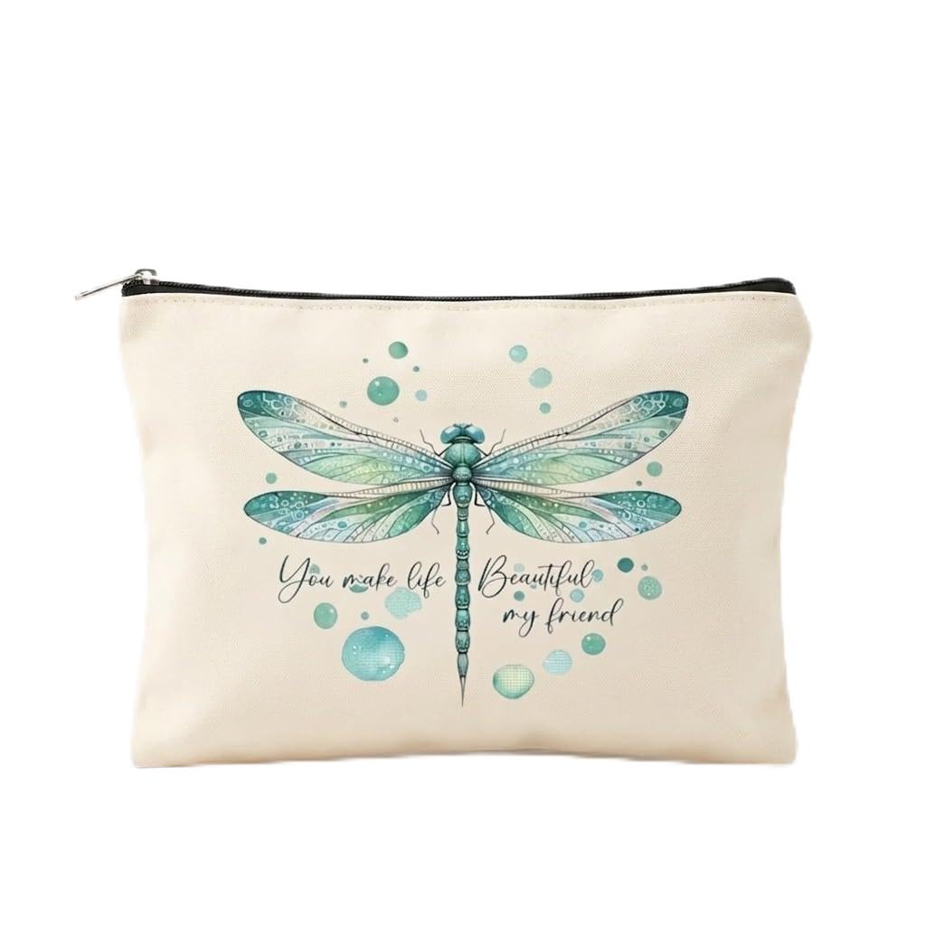 Bs amor Cute Watercolor Dragonfly Themed Printed Multipurpose Zipper Pouch | Makeup, Cosmetic & Stationery Bag | Travel Organizer | Gift for Someone | 19x12.5cm-image-1