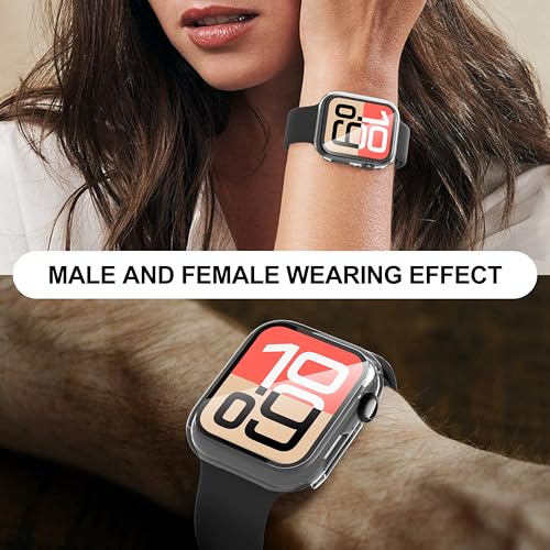 Diruite 2 Piezas Funda para Apple Watch SE 3/2/1 /Series 6 5 4 44mm Protector Pantalla Cristal Templado Incorporado HD Protección Completa PC Dura Estuche Case,Transparente,44mm