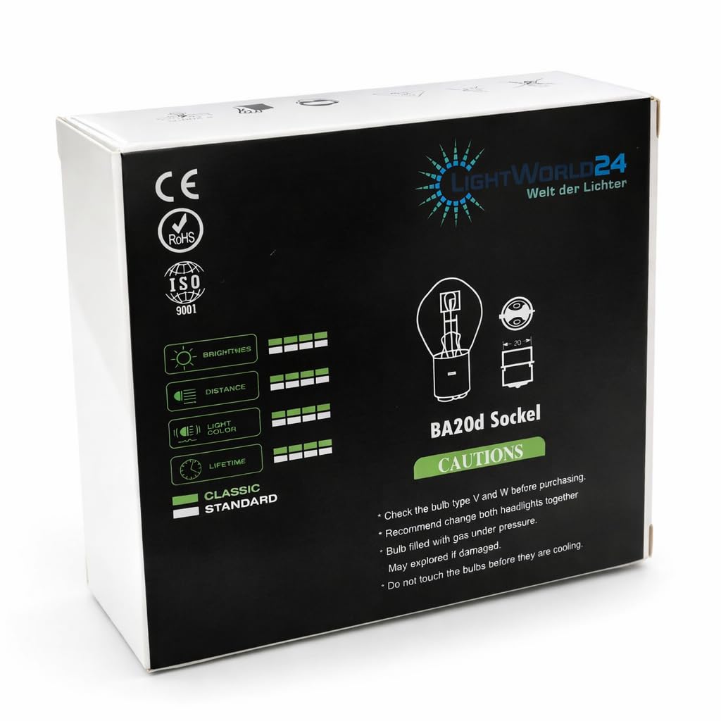 LIGHTWORLD24 BA20d S2 12V 35/35W – Juego de 2 bombillas halógenas Bilux para motocicleta, scooter o ciclomotor – Luz de cruce y carretera superbrillante