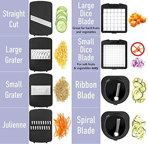 Fullstar Vegetable Chopper and Mandoline Slicer for Kitchen, Food Chopper with Container & Lid, Cheese Grater (8 in 1 - Black)