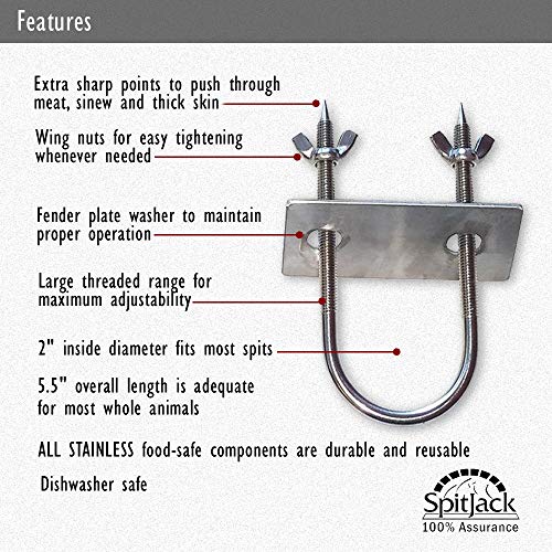 SpitJack Stainless Rotisserie Fork U-Bolt, 7.5 Inches Long Meat Trussing Accessories. 2 Inch Wide Spit Rod Capacity. Rotisserie Parts for Whole BBQ Pig, Hog, and Lamb up to 150 lbs. (2 Pack) - Thumbnail 6