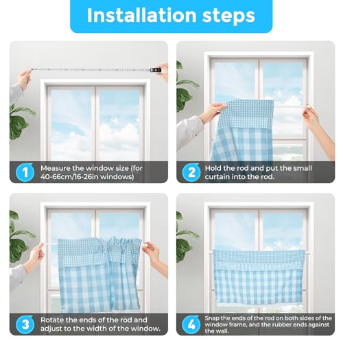 Image of AIZESI 2 Pack Tension Rods for Windows 28 to 48 inch, Adjustable Short Curtain Rods No Drilling Small Tension Rods for Windows Door Kitchen Curtain, White