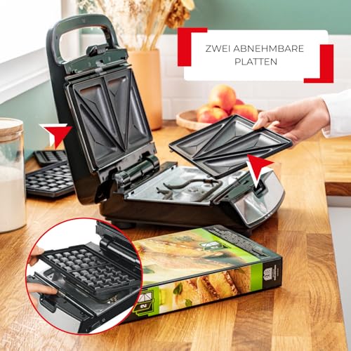 Pekač za sendviče i vafle Tefal Snack Collection, neljepljivi tanjuri, pogodan za pranje u perilici posuđa, proširiv, 700 W, 28 x 36,1 x 20,3 cm, crna/srebrna, SW852D