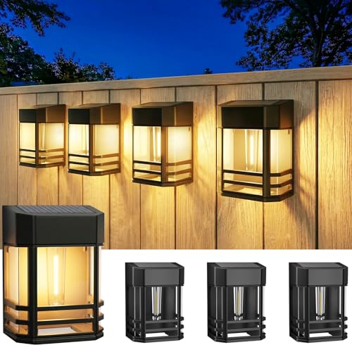 btfarm Lot de 4 Lampe Solaire Extérieur Rétro LED Lumière IP65 Étanche Applique Murale Décoration pour Jardin Façade Terrasse Clôture Balcon Cour Patio...