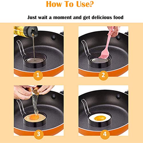 Professional Egg Ring Set,4 Pack Stainless Steel Egg Cooking Rings with Brush, Non Stick Circle Shaper Pancake Mold, Kitchen Cooking Tool for Frying Breakfast Sandwiches Fried Egg Mcmuffin Ring - Thumbnail 7