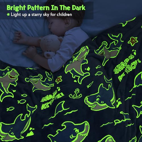 Image of Jekeno Shark Blanket Toys Gifts for Boys Girls Birthday Christmas 50 inchx60 inch | Glow in The Dark Shark Blanket Gifts for Age 1- 16 Years Old Boys Girls Birthday Christmas Super Soft Fleece Throw Blanket