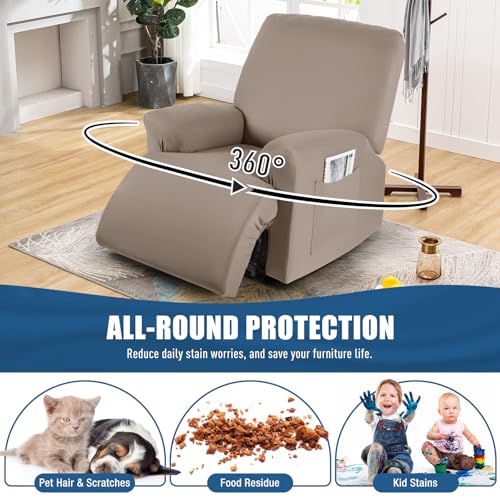 Image of TAOCOCO Recliner Chair Covers 4-Pieces for Oversized Recliner, Stretch Recliner Slipcover for Large Recliners Washable Polyester Soft Fabric Furniture Protector (Oversized Recliner, Khaki)