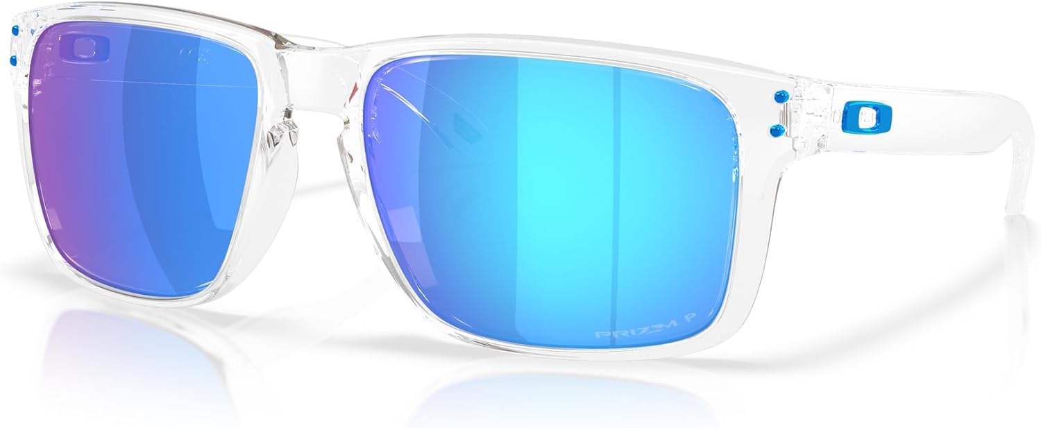 Oakley OO9487F Holbrook XXL Low Bridge Fit Sunglasses, Polished Clear/Prizm Sapphire Polarized, 61 mm