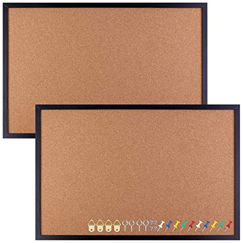 Aodaer Pack of 2 Cork Board Bulletin Board Notice Pin Board Square Pin Board Wall Mounted Cork Board for Office Home and School, 23.6 x 15.7 Inches, Black