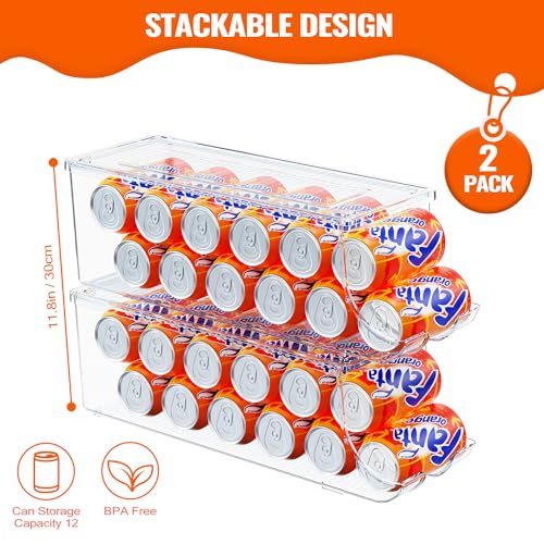 2 Pack Soda Can Organizer for Refrigerator, Stackable Canned Food Pop Cans Container Can Holder Dispenser with Lid for F - Additional View
