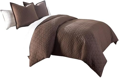 Michael Amini Juego de colcha Leigh de 3 piezas, tamaño King, color marrón