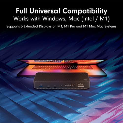 Visiontek Vt7000 Universal Usb-C Docking Station 3X 4K Displays With 100W Power Delivery – 3X Usb-A, 2X Usb-C For Windows, Chromebook And Mac, Including M1 And M1 Pro - 901468 Black #TOP3