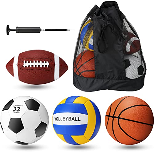 Jerify 4 Pcs Sport Balls Set Official Size Athletic Balls Include Soccer, Football, Basketball,...