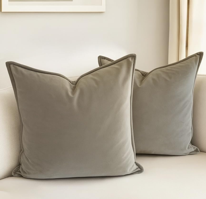 Luxury Velvet Cushion Covers – Soft Decorative Throw Pillowcases for Sofa, Bed, or Chair (Set of 2) (Latte, 40 x 40cm (Pack of 2)) — image 1