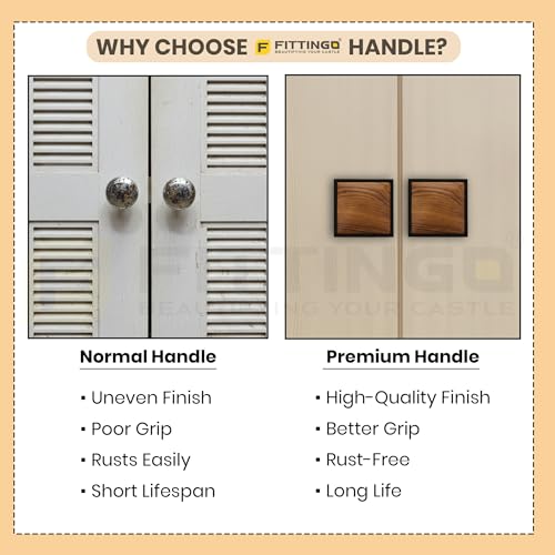 Image of 4 Inch Square Cabinet Handle Black Wood Finish Aluminium & Wood Pulls for Wardrobe, Kitchen Cabinets, Drawers, Cupboards & Furniture Doors - | Model-1339, Pack of 4 |-| 3 Years Warranty |