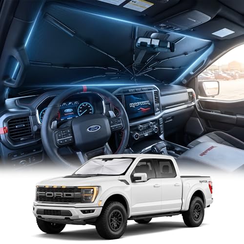 [2026 Upgraded] DooGooCoo Windshield Sun Shade Umbrella for Ford F150 F250 F350 F450 [100% Sunlight Blocked Cooling Ice Crystal] Sunshade for Car Windshield for f150 Sun Shade 2015-2026.