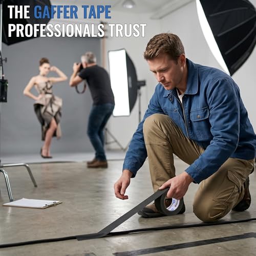 Image of Black Gaffers Tape 2 Inch -16 Roll Multi Pack Bulk - 30 Yards per Roll - Easy Tear, Non Residue Heavy Duty Gaff Tape - Waterproof Matte Cloth Gaffers Tape for Professional Photography, Filming, Stage