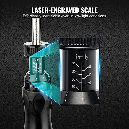 Image of VEVOR 1 /4 inch Drive Screwdriver Torque Wrench with Scale, 10-70 in /lbs Torque Range, 1 in-lbs Torque Increment Torque Screwdriver with Bits & Case